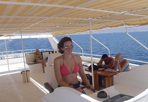 Driving a boat in Egypt